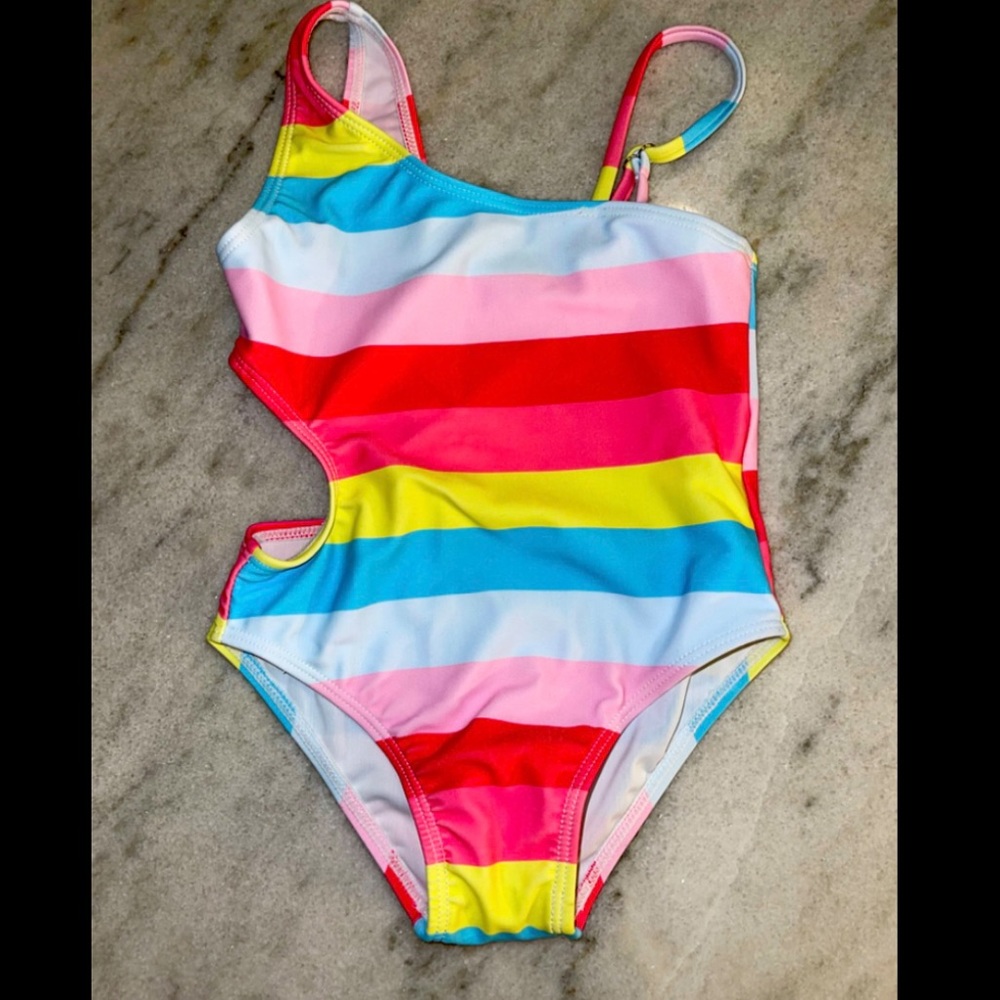 Girls striped one-piece swimsuit